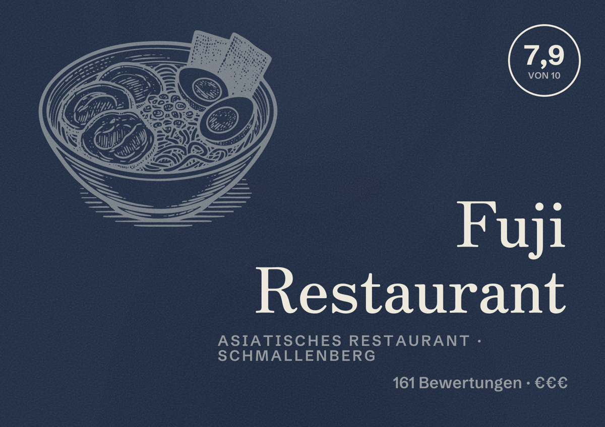 Illustriertes Poster von Fuji Restaurant, Asiatisches Restaurant in Schmallenberg: Bewertung 7,9 von 10 aus 161 Bewertungen, Preisniveau €€€