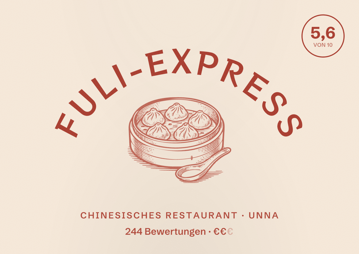 Illustriertes Poster von Fuli-Express, Chinesisches Restaurant in Unna: Gästebewertung 5,6 von 10 aus 244 Bewertungen