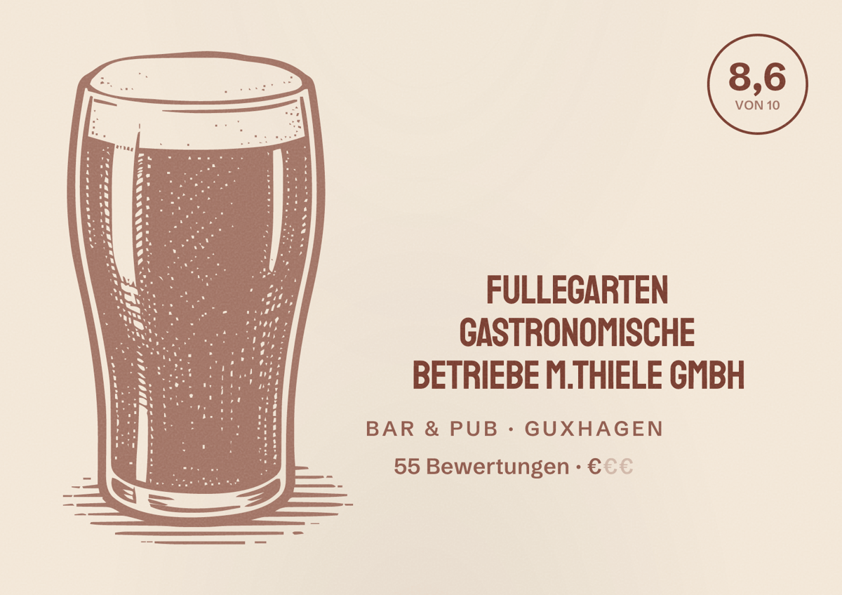 Illustriertes Poster von Fullegarten gastronomische Betriebe M.Thiele GmbH, Bar & Pub in Guxhagen: Bewertung 8,6 von 10 aus 55 Bewertungen, Preisniveau €