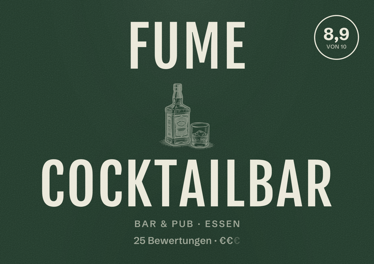 Illustriertes Poster von Fume Cocktailbar, Bar & Pub in Essen: Bewertung 8,9 von 10 aus 25 Bewertungen, Preisniveau €€