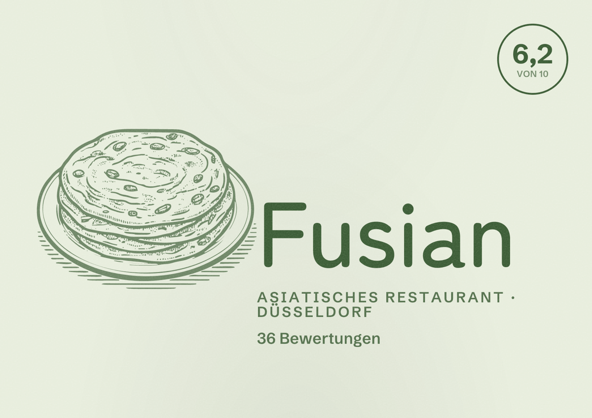 Illustriertes Poster von Fusian, Asiatisches Restaurant in Düsseldorf: Bewertung 6,2 von 10 aus 36 Bewertungen