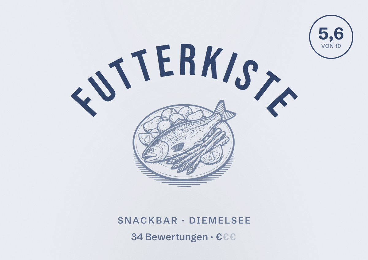 Illustriertes Poster von Futterkiste, Snackbar in Diemelsee: Bewertung 5,6 von 10 aus 34 Bewertungen, Preisniveau €