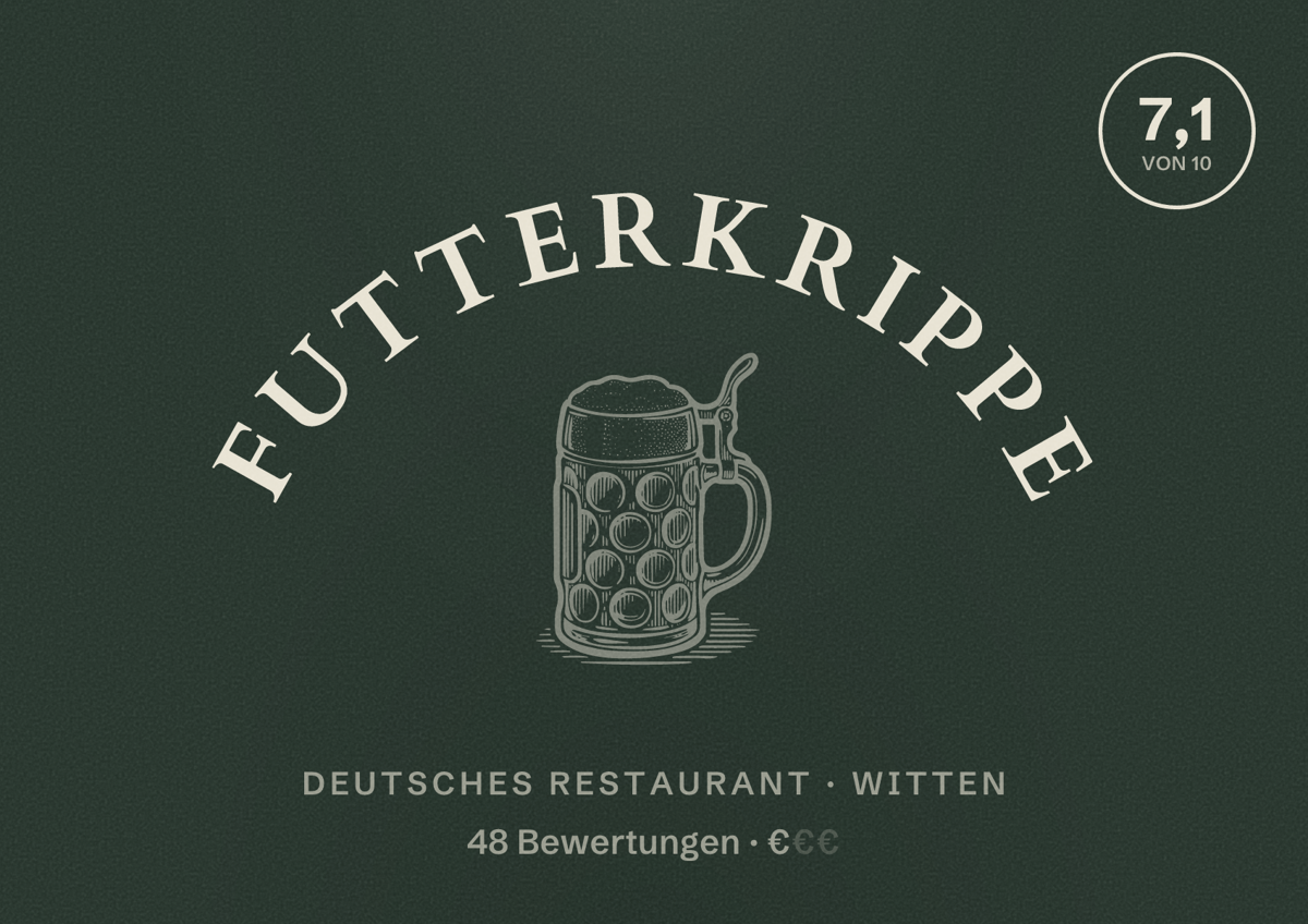 Illustriertes Poster von Futterkrippe, Deutsches Restaurant in Witten: Bewertung 7,1 von 10 aus 48 Bewertungen, Preisniveau €