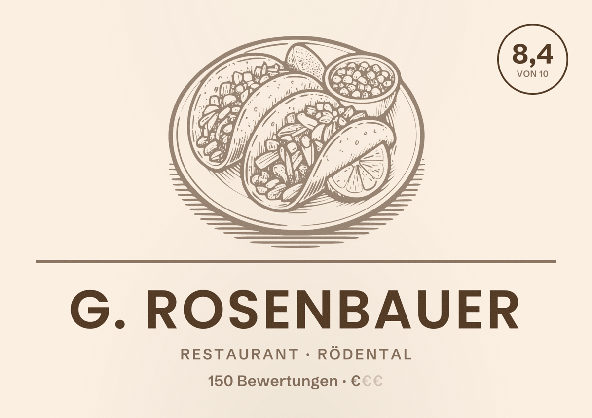 Illustriertes Poster von G. Rosenbauer, Restaurant in Rödental: Bewertung 8,4 von 10 aus 150 Bewertungen, Preisniveau €