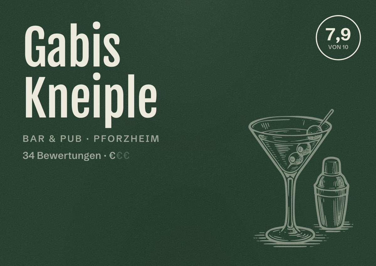 Illustriertes Poster von Gabis Kneiple, Bar & Pub in Pforzheim: Bewertung 7,9 von 10 aus 34 Bewertungen, Preisniveau €