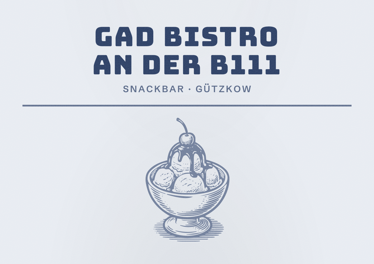 Illustriertes Poster von Gad Bistro an der B111, Snackbar in Gützkow