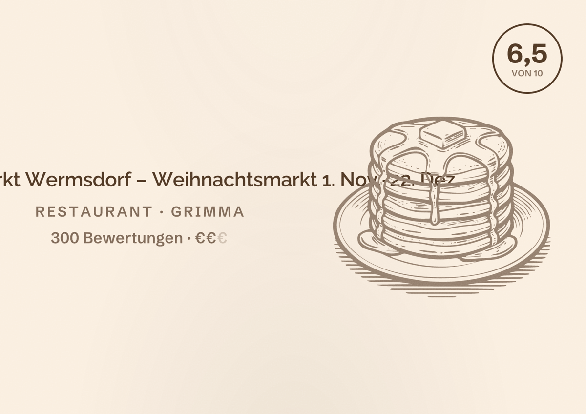Illustriertes Poster von Gänsemarkt Wermsdorf – Weihnachtsmarkt 1. Nov.-22. Dez., Restaurant in Grimma: Bewertung 6,5 von 10 aus 300 Bewertungen, Preisniveau €€