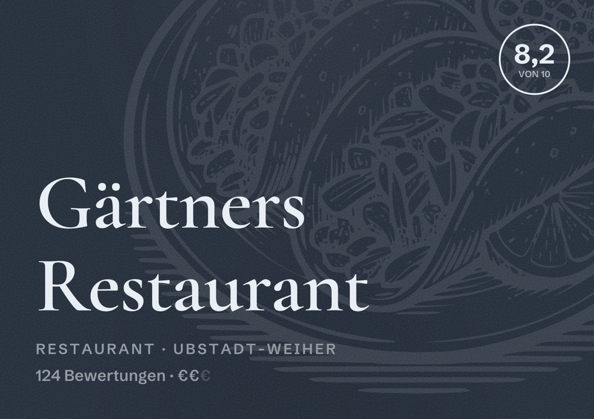 Illustriertes Poster von Gärtners Restaurant, Restaurant in Ubstadt-Weiher: Bewertung 8,2 von 10 aus 124 Bewertungen, Preisniveau €€