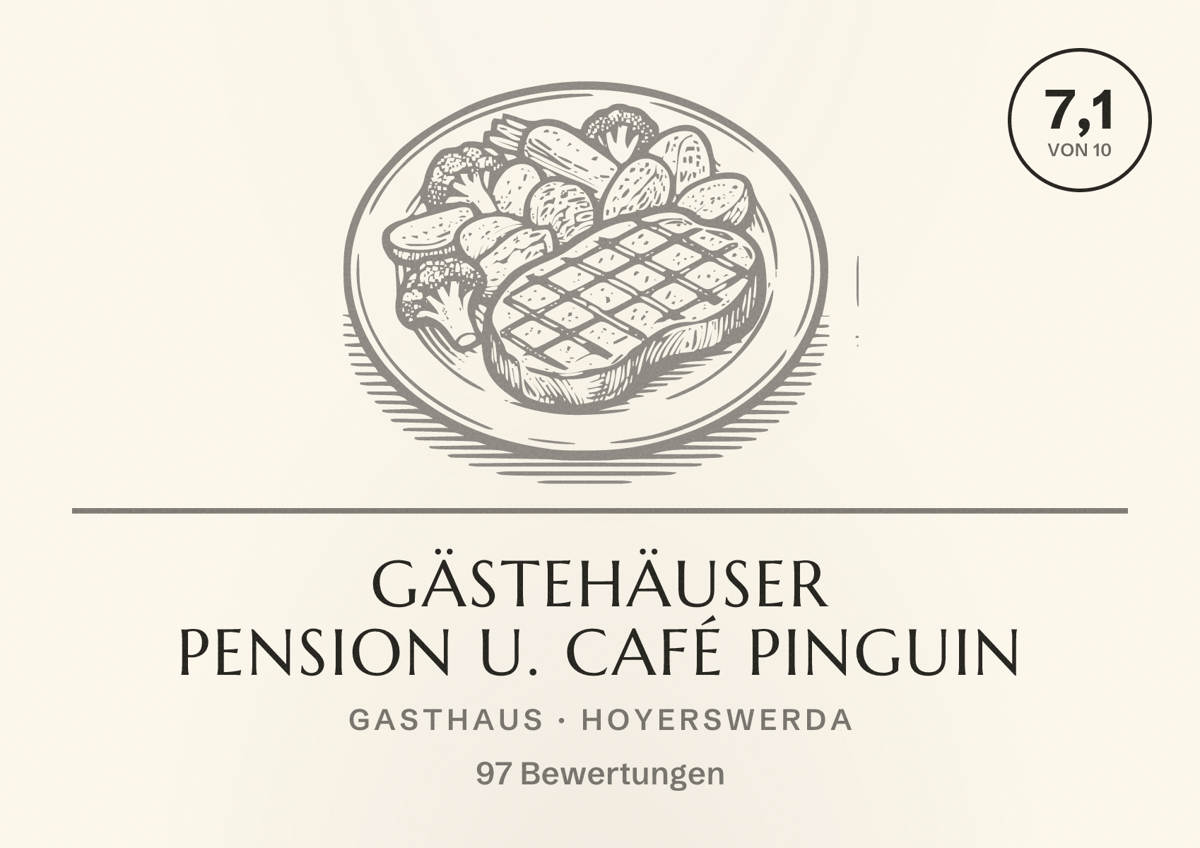 Illustriertes Poster von Gästehäuser Pension u. Café Pinguin, Gasthaus in Hoyerswerda: Bewertung 7,1 von 10 aus 97 Bewertungen