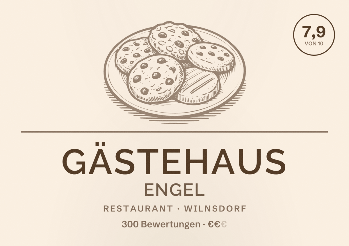 Illustriertes Poster von Gästehaus Engel, Restaurant in Wilnsdorf: Bewertung 7,9 von 10 aus 300 Bewertungen, Preisniveau €€