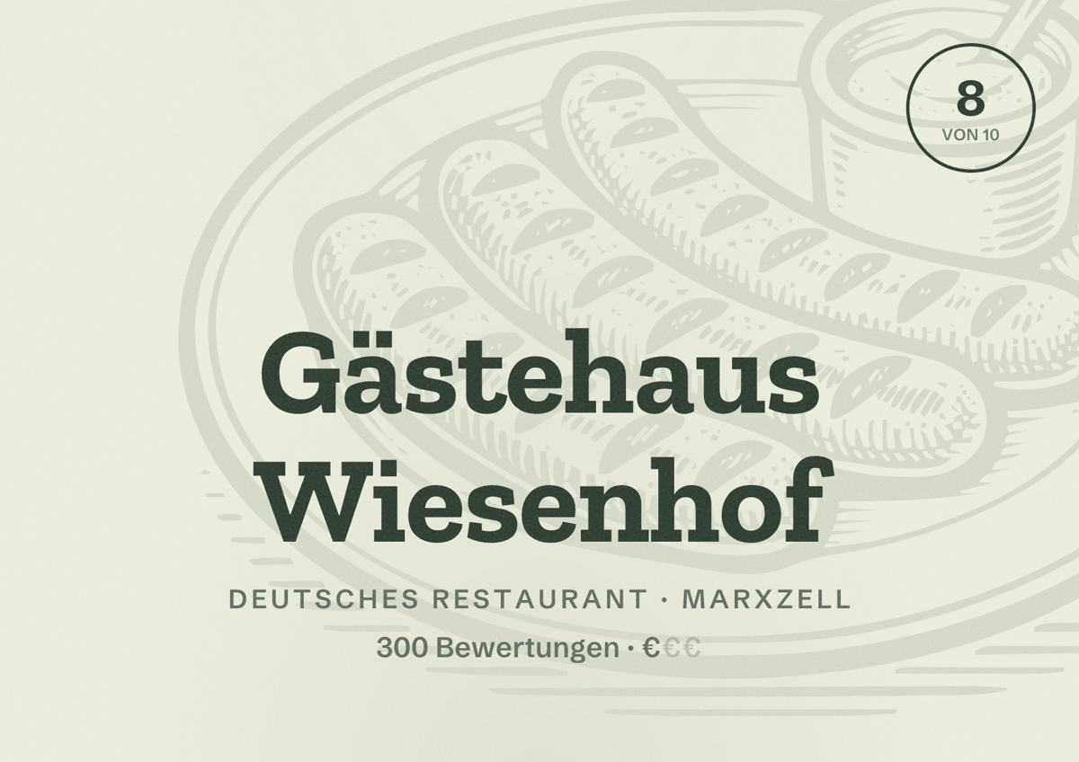 Illustriertes Poster von Gästehaus Wiesenhof, Deutsches Restaurant in Marxzell: Bewertung 8 von 10 aus 300 Bewertungen, Preisniveau €