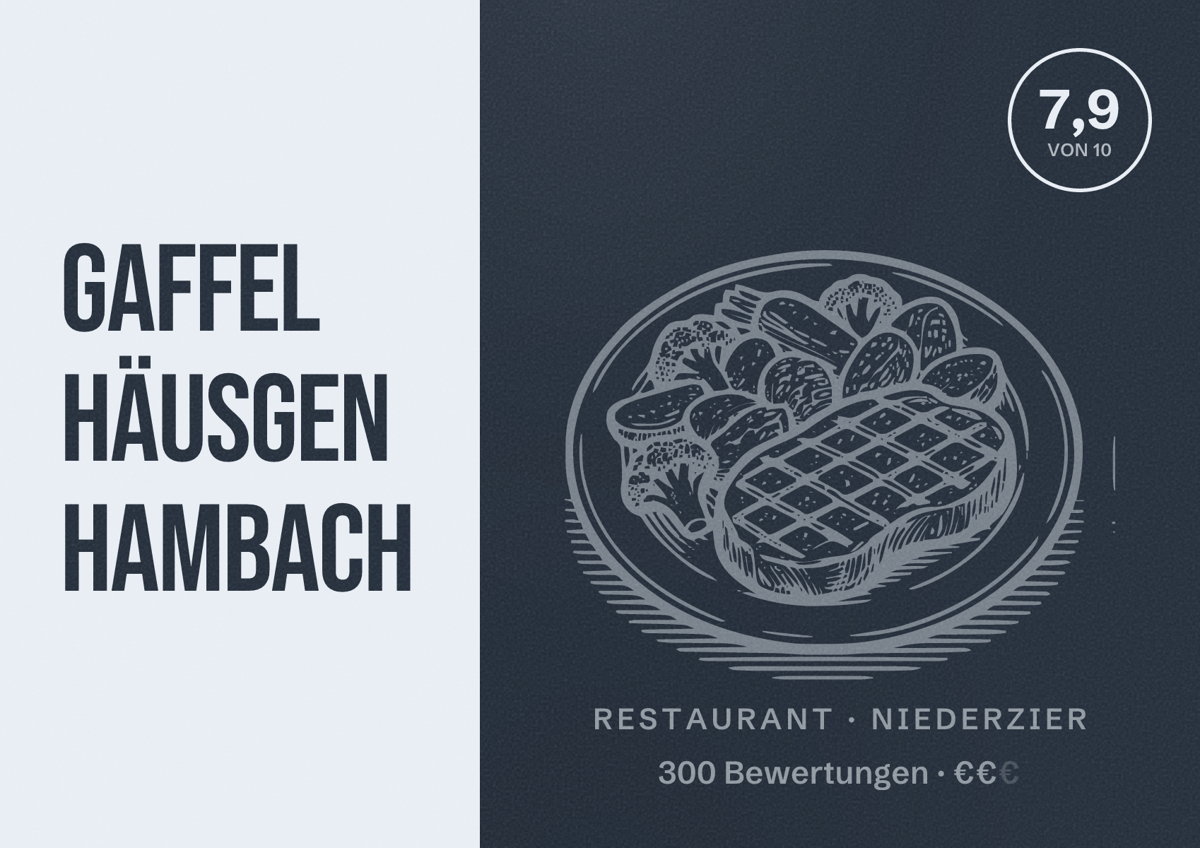 Illustriertes Poster von Gaffel Häusgen Hambach, Restaurant in Niederzier: Bewertung 7,9 von 10 aus 300 Bewertungen, Preisniveau €€