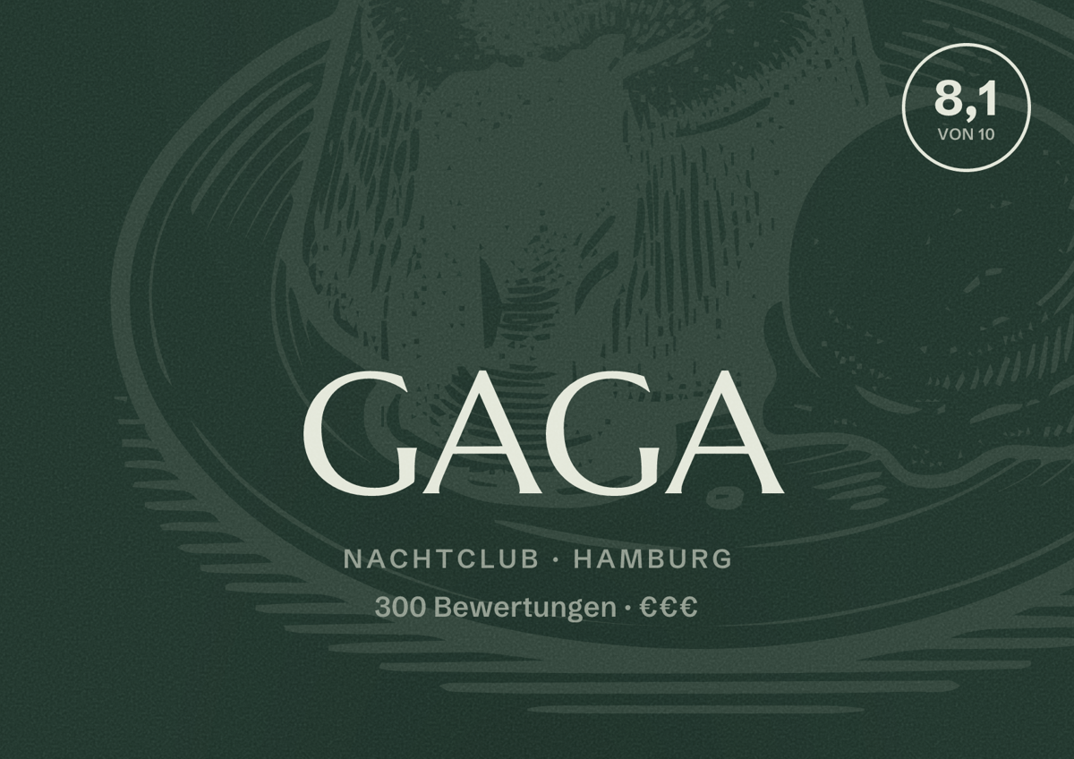 Illustriertes Poster von GAGA, Nachtclub in Hamburg: Bewertung 8,1 von 10 aus 300 Bewertungen, Preisniveau €€€