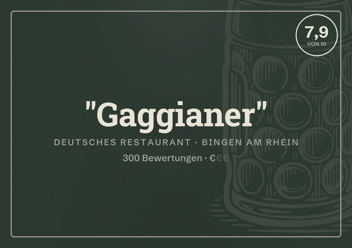 Illustriertes Poster von "Gaggianer", Deutsches Restaurant in Bingen am Rhein: Bewertung 7,9 von 10 aus 300 Bewertungen, Preisniveau €