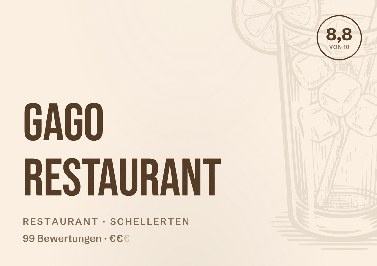 Illustriertes Poster von GAGO Restaurant, Restaurant in Schellerten: Bewertung 8,8 von 10 aus 99 Bewertungen, Preisniveau €€