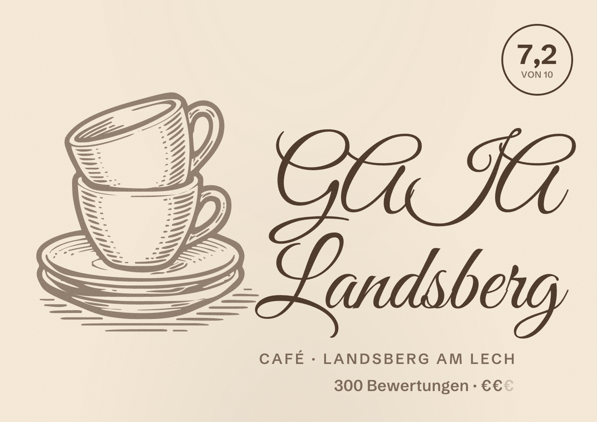 Illustriertes Poster von GAIA Landsberg, Café in Landsberg am Lech: Bewertung 7,2 von 10 aus 300 Bewertungen, Preisniveau €€