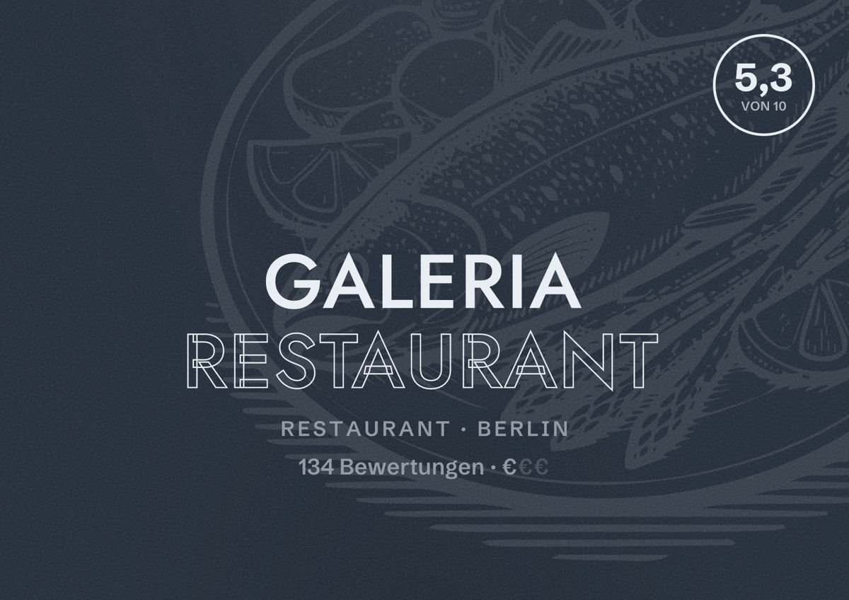 Illustriertes Poster von GALERIA Restaurant, Restaurant in Berlin: Bewertung 5,3 von 10 aus 134 Bewertungen, Preisniveau €
