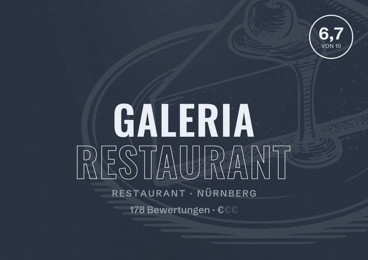 Illustriertes Poster von GALERIA Restaurant, Restaurant in Nürnberg: Bewertung 6,7 von 10 aus 178 Bewertungen, Preisniveau €