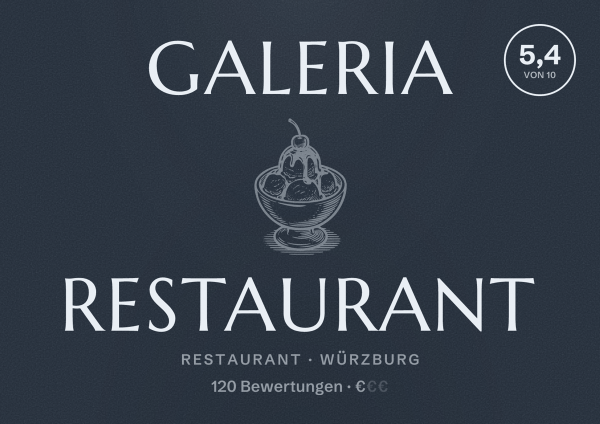 Illustriertes Poster von GALERIA Restaurant, Restaurant in Würzburg: Bewertung 5,4 von 10 aus 120 Bewertungen, Preisniveau €