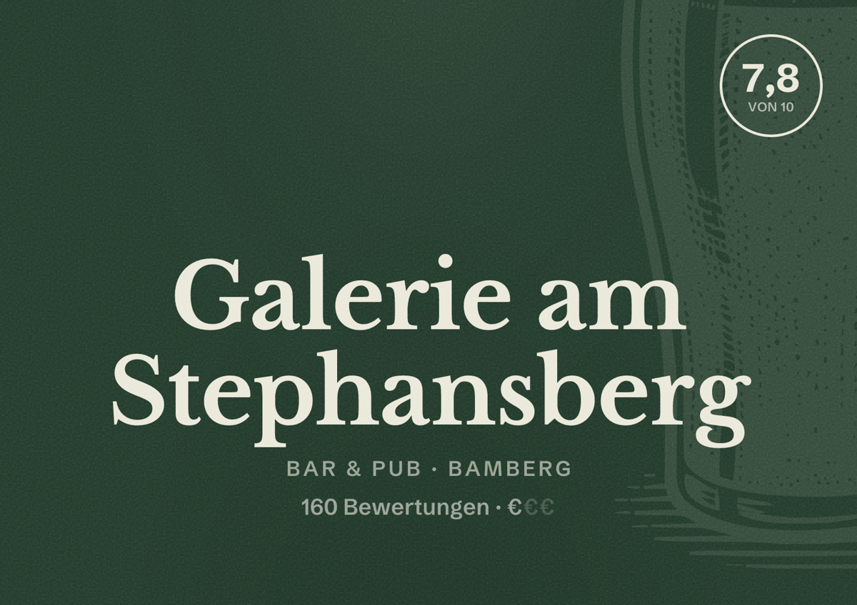 Illustriertes Poster von Galerie am Stephansberg, Bar & Pub in Bamberg: Bewertung 7,8 von 10 aus 160 Bewertungen, Preisniveau €
