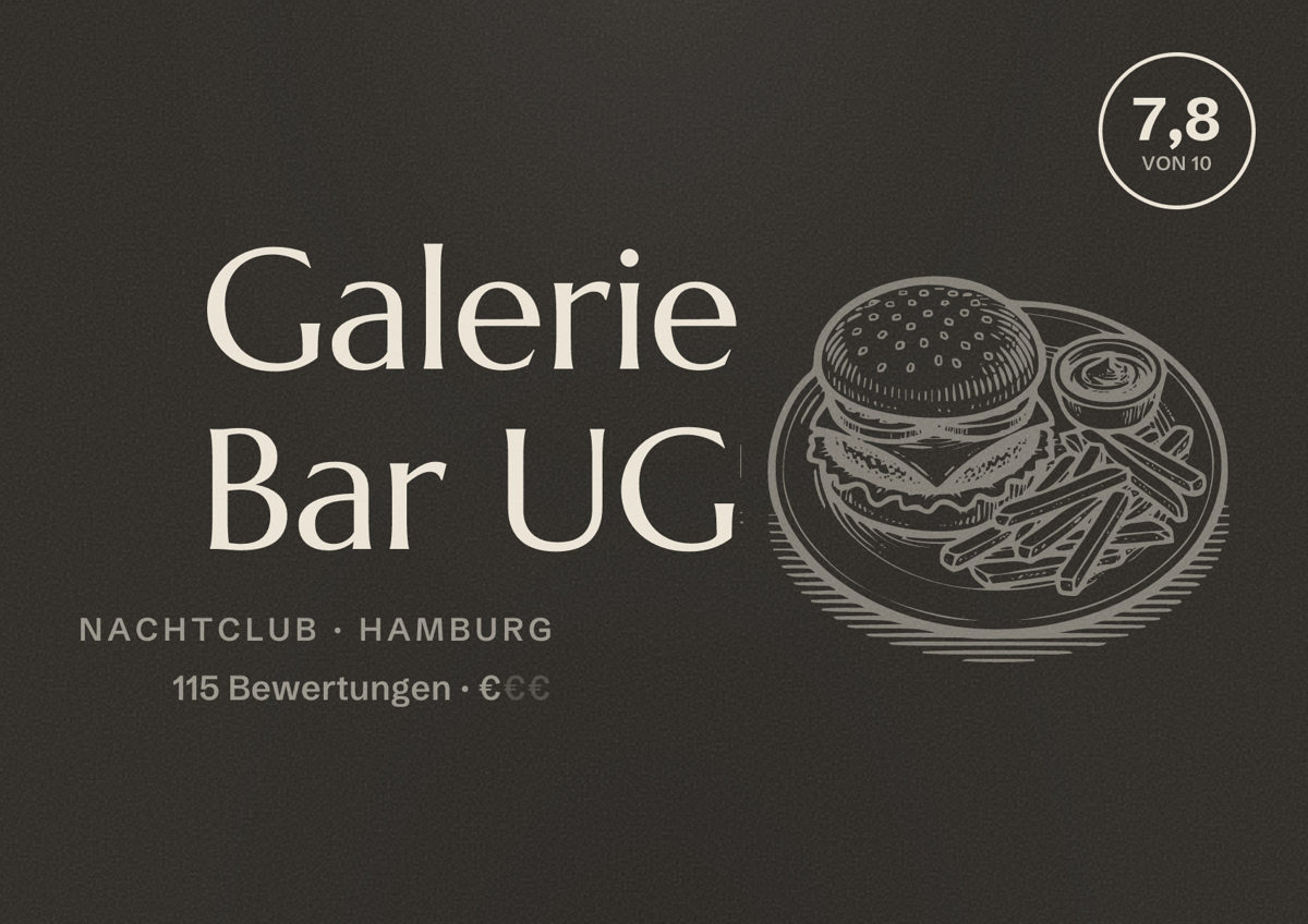 Illustriertes Poster von Galerie Bar UG, Nachtclub in Hamburg: Bewertung 7,8 von 10 aus 115 Bewertungen, Preisniveau €