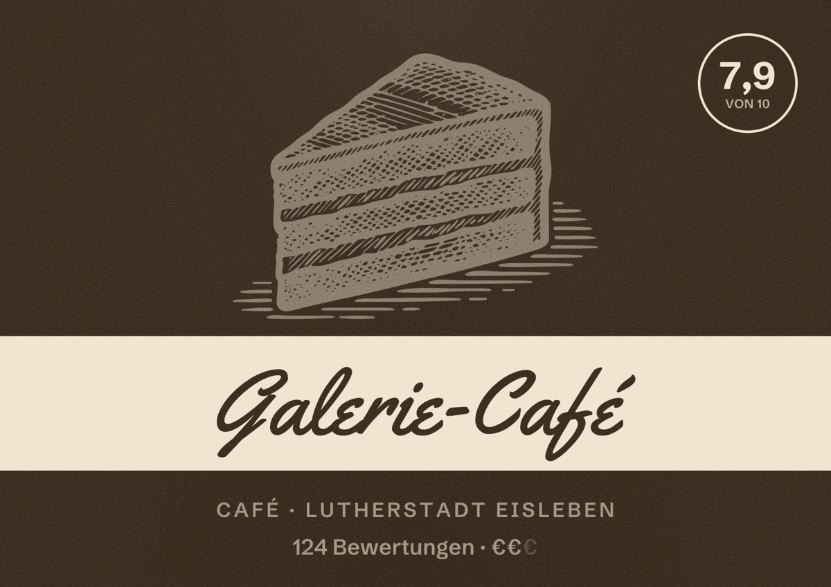 Illustriertes Poster von Galerie-Café, Café in Lutherstadt Eisleben: Bewertung 7,9 von 10 aus 124 Bewertungen, Preisniveau €€