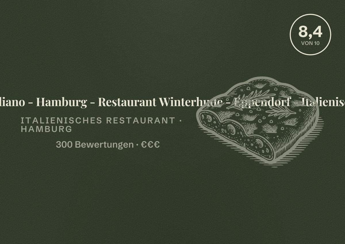 Illustriertes Poster von Gallo Bianco Restaurant - Ristorante Italiano - Hamburg - Restaurant Winterhude - Eppendorf - Italienisches Restaurant, Italienisches Restaurant in Hamburg: Bewertung 8,4 von 10 aus 300 Bewertungen, Preisniveau €€€