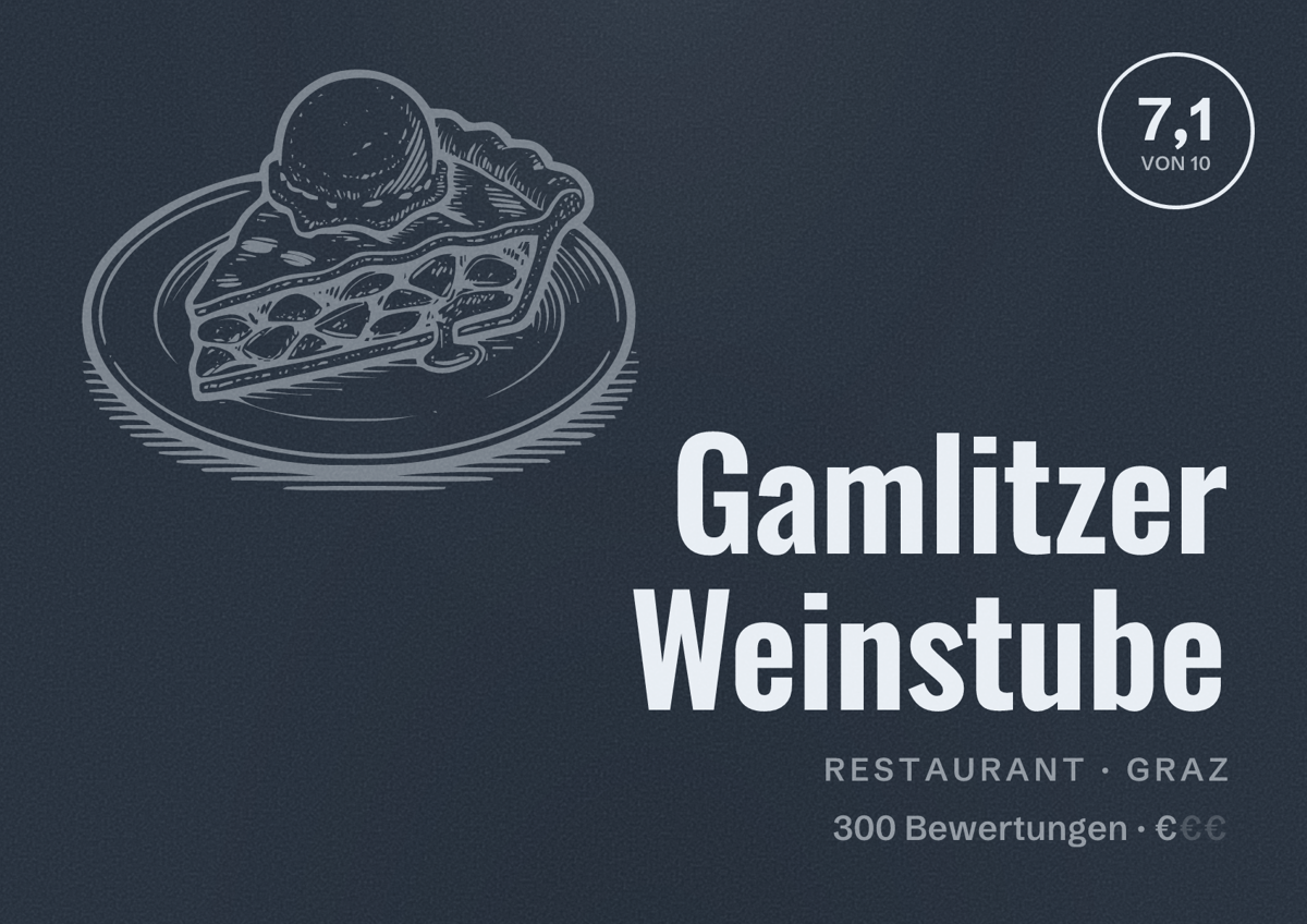 Illustriertes Poster von Gamlitzer Weinstube, Restaurant in Graz: Bewertung 7,1 von 10 aus 300 Bewertungen, Preisniveau €