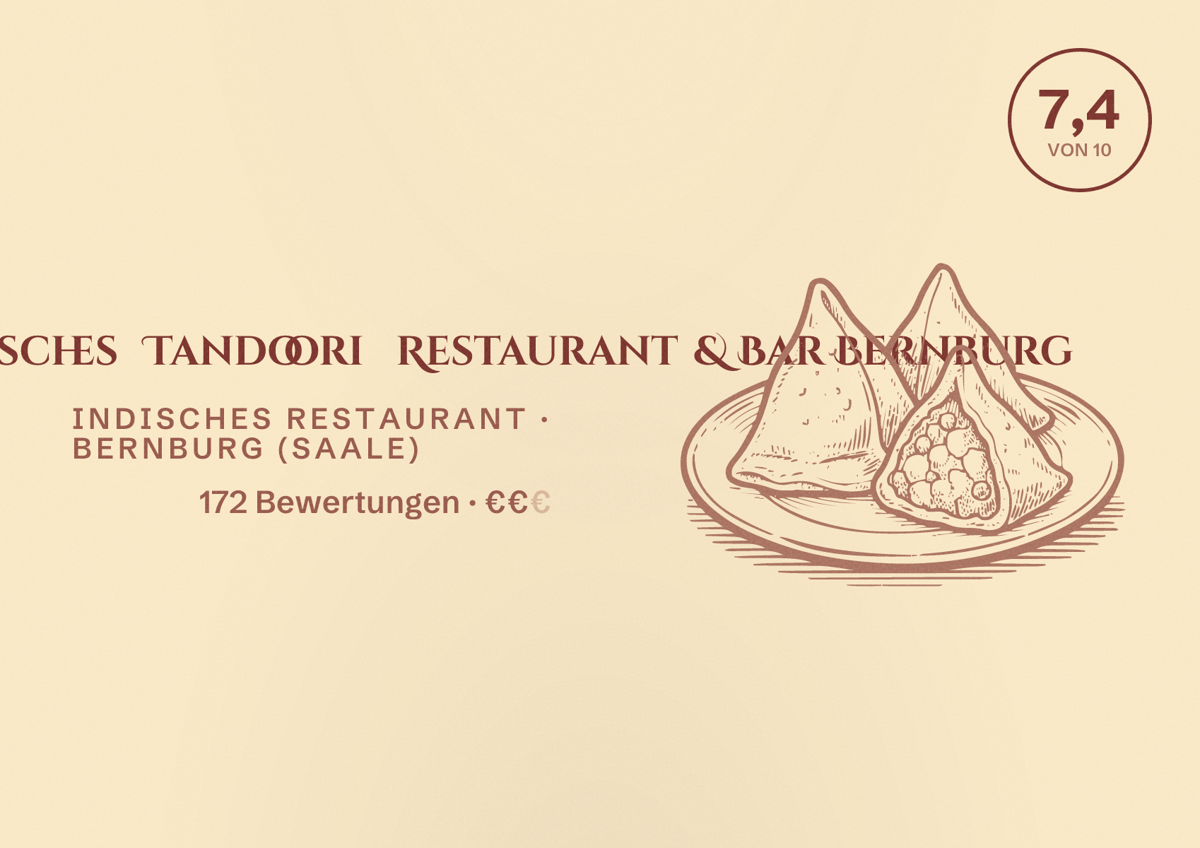 Illustriertes Poster von Ganesha Indisches Tandoori Restaurant & Bar Bernburg, Indisches Restaurant in Bernburg (Saale): Bewertung 7,4 von 10 aus 172 Bewertungen, Preisniveau €€