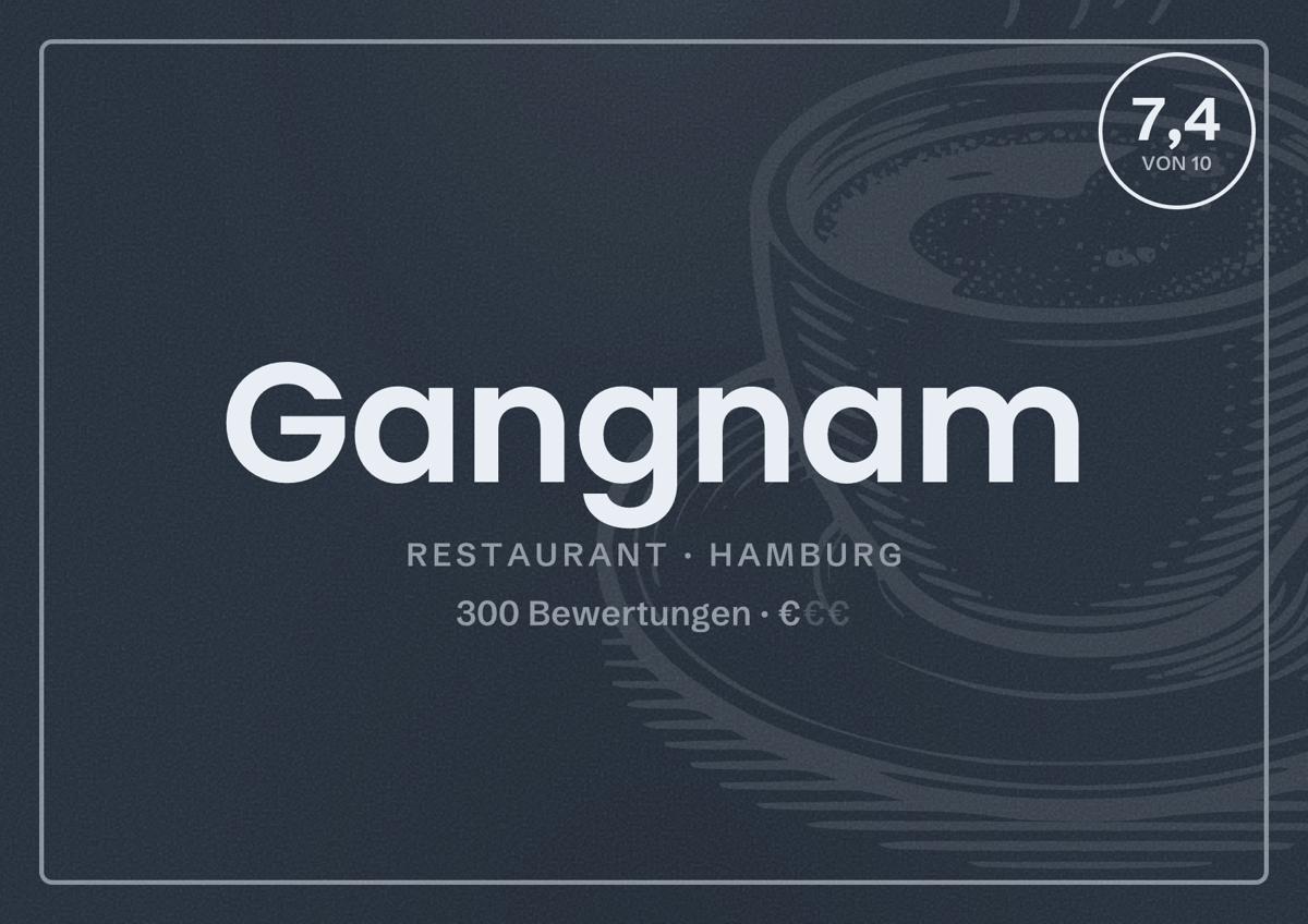 Illustriertes Poster von Gangnam, Restaurant in Hamburg: Bewertung 7,4 von 10 aus 300 Bewertungen, Preisniveau €