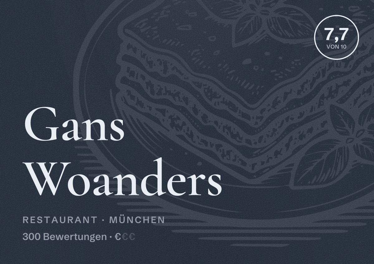 Illustriertes Poster von Gans Woanders, Restaurant in München: Bewertung 7,7 von 10 aus 300 Bewertungen, Preisniveau €