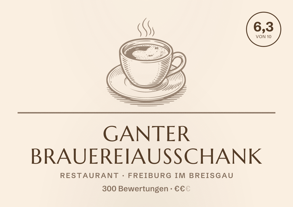 Illustriertes Poster von Ganter Brauereiausschank, Restaurant in Freiburg im Breisgau: Bewertung 6,3 von 10 aus 300 Bewertungen, Preisniveau €€