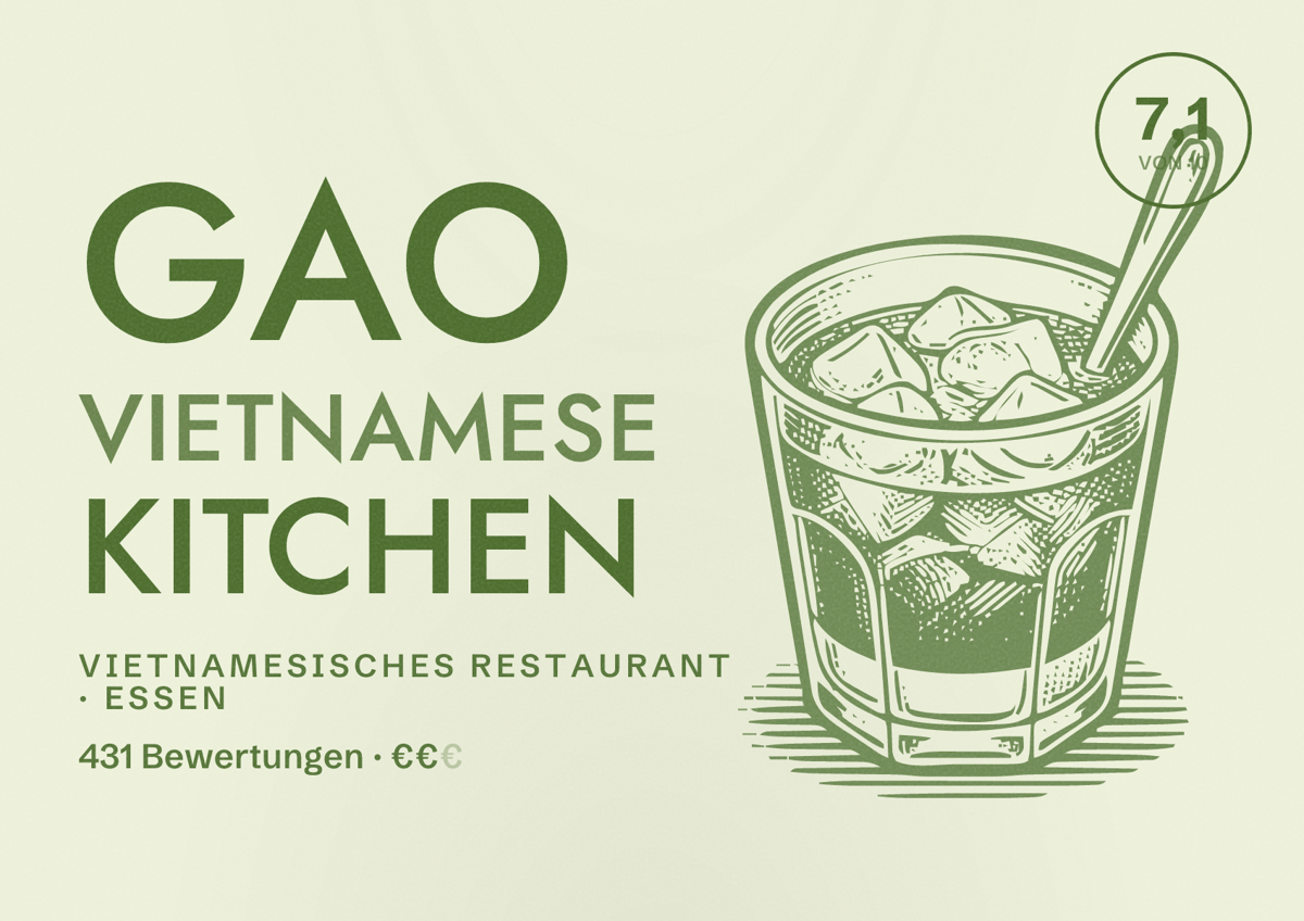 Illustriertes Poster von GAO Vietnamese Kitchen, Vietnamesisches Restaurant in Essen: Gästebewertung 7,1 von 10 aus 431 Bewertungen