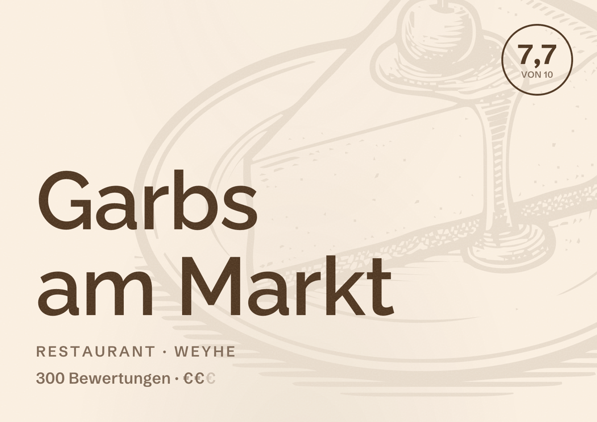 Illustriertes Poster von Garbs am Markt, Restaurant in Weyhe: Bewertung 7,7 von 10 aus 300 Bewertungen, Preisniveau €€