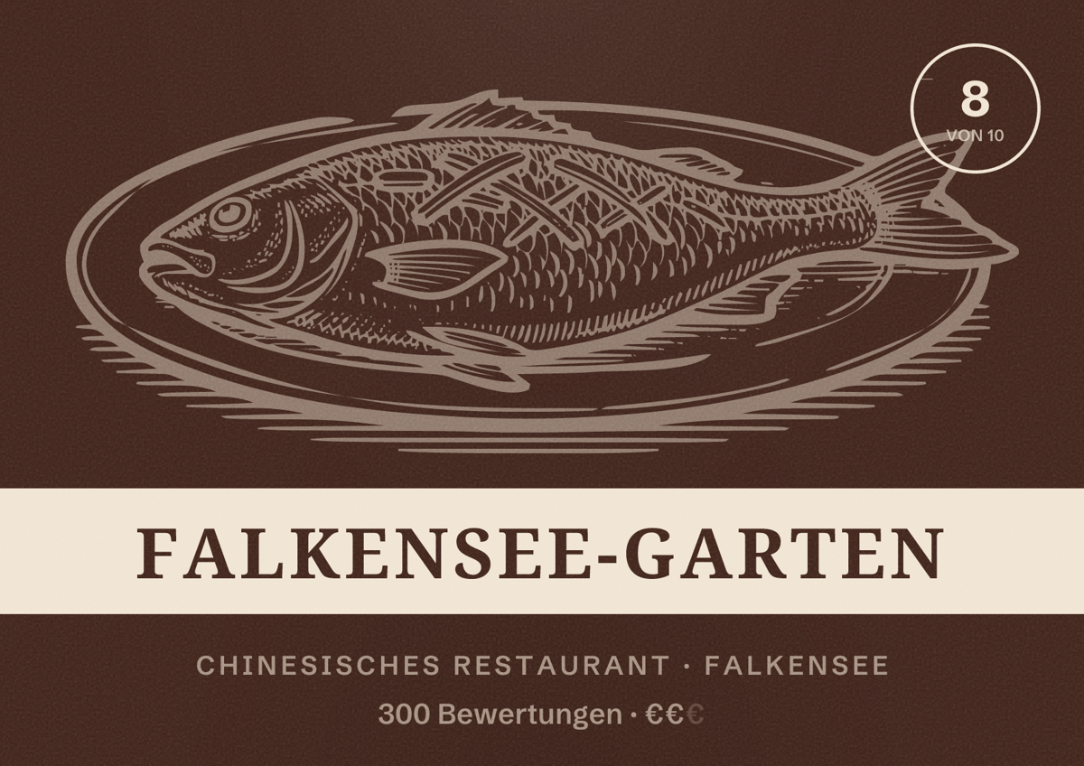 Illustriertes Poster von Falkensee-Garten, Chinesisches Restaurant in Falkensee: Bewertung 8 von 10 aus 300 Bewertungen, Preisniveau €