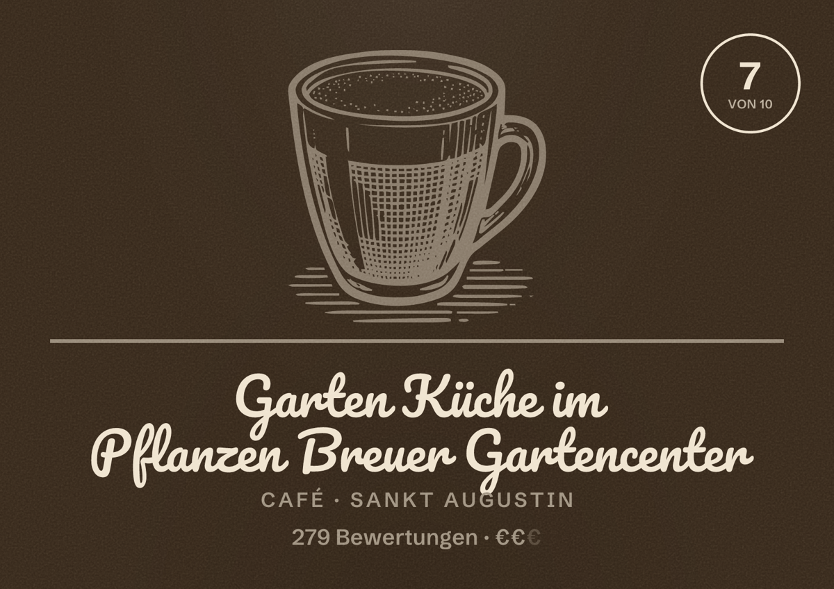 Illustriertes Poster von Garten Küche im Pflanzen Breuer Gartencenter, Café in Sankt Augustin: Bewertung 7 von 10 aus 279 Bewertungen, Preisniveau €€