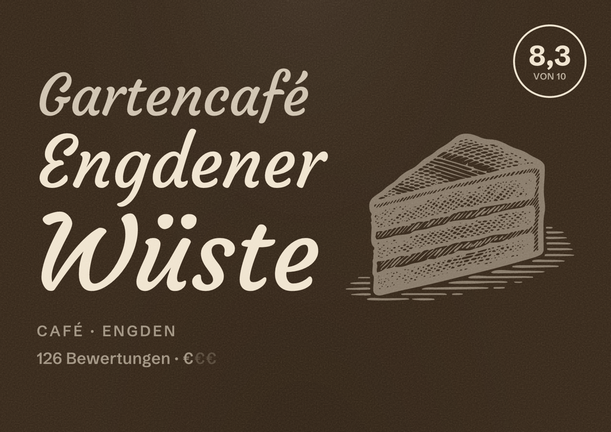 Illustriertes Poster von Gartencafé Engdener Wüste, Café in Engden: Bewertung 8,3 von 10 aus 126 Bewertungen, Preisniveau €