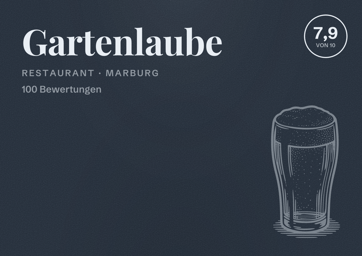 Illustriertes Poster von Gartenlaube, Restaurant in Marburg: Bewertung 7,9 von 10 aus 100 Bewertungen