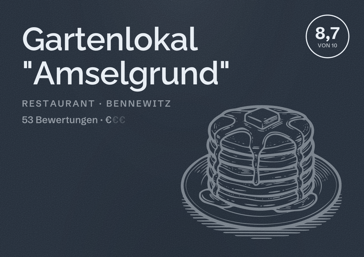 Illustriertes Poster von Gartenlokal "Amselgrund", Restaurant in Bennewitz: Bewertung 8,7 von 10 aus 53 Bewertungen, Preisniveau €