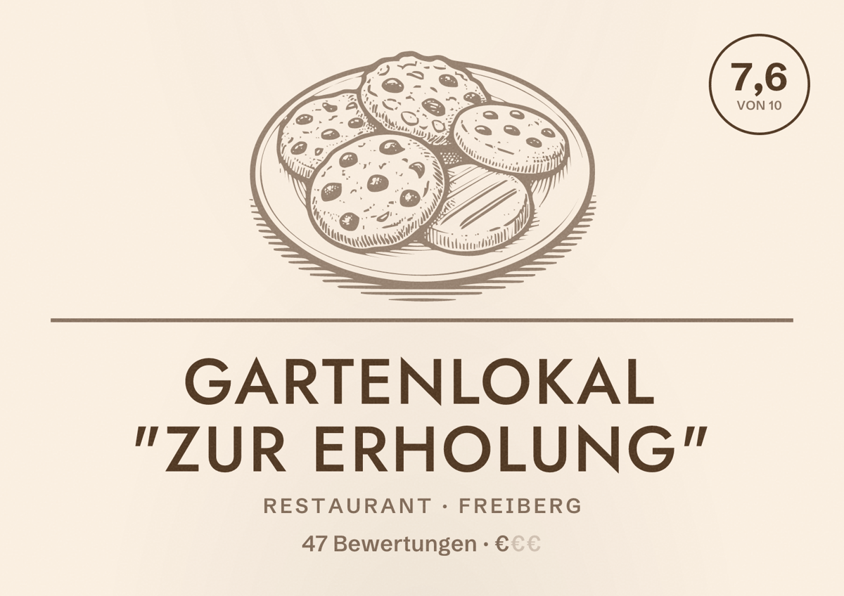 Illustriertes Poster von Gartenlokal "Zur Erholung", Restaurant in Freiberg: Bewertung 7,6 von 10 aus 47 Bewertungen, Preisniveau €