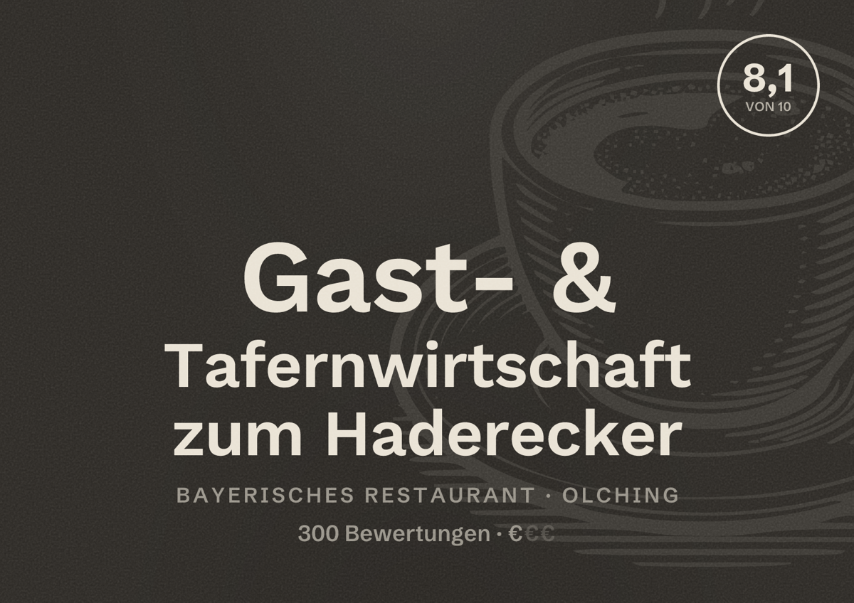 Illustriertes Poster von Gast- & Tafernwirtschaft zum Haderecker, Bayerisches Restaurant in Olching: Bewertung 8,1 von 10 aus 300 Bewertungen, Preisniveau €