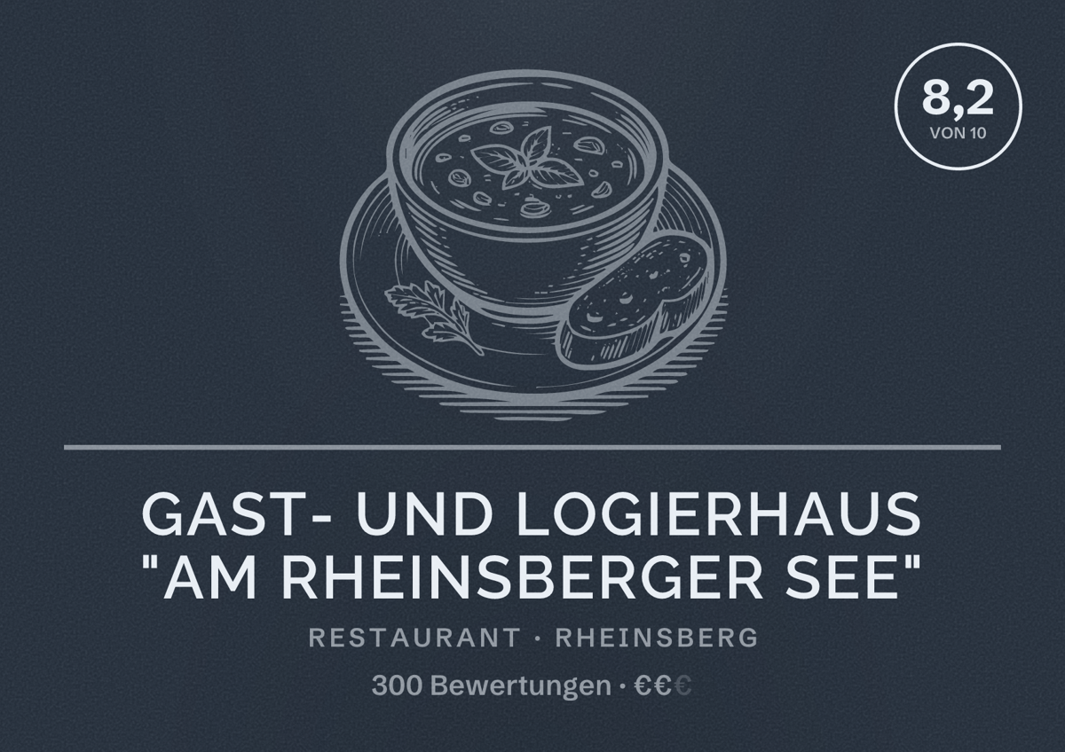 Illustriertes Poster von Gast- und Logierhaus "Am Rheinsberger See", Restaurant in Rheinsberg: Bewertung 8,2 von 10 aus 300 Bewertungen, Preisniveau €€