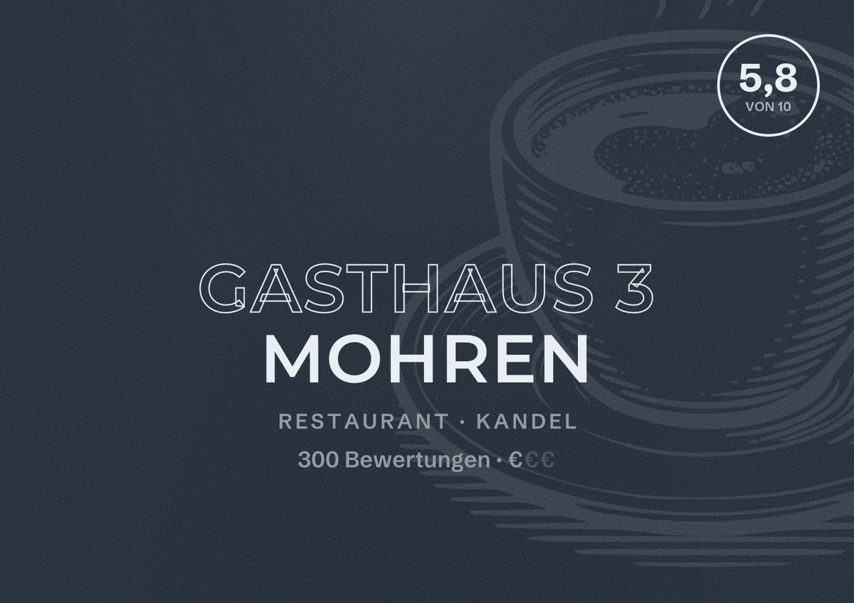 Illustriertes Poster von Gasthaus 3 Mohren, Restaurant in Kandel: Bewertung 5,8 von 10 aus 300 Bewertungen, Preisniveau €