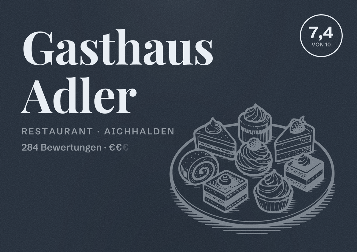 Illustriertes Poster von Gasthaus Adler, Restaurant in Aichhalden: Bewertung 7,4 von 10 aus 284 Bewertungen, Preisniveau €€