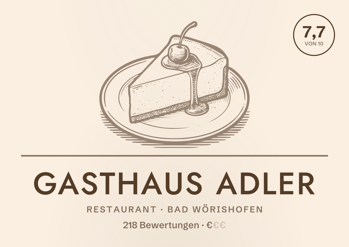 Illustriertes Poster von Gasthaus Adler, Restaurant in Bad Wörishofen: Bewertung 7,7 von 10 aus 218 Bewertungen, Preisniveau €