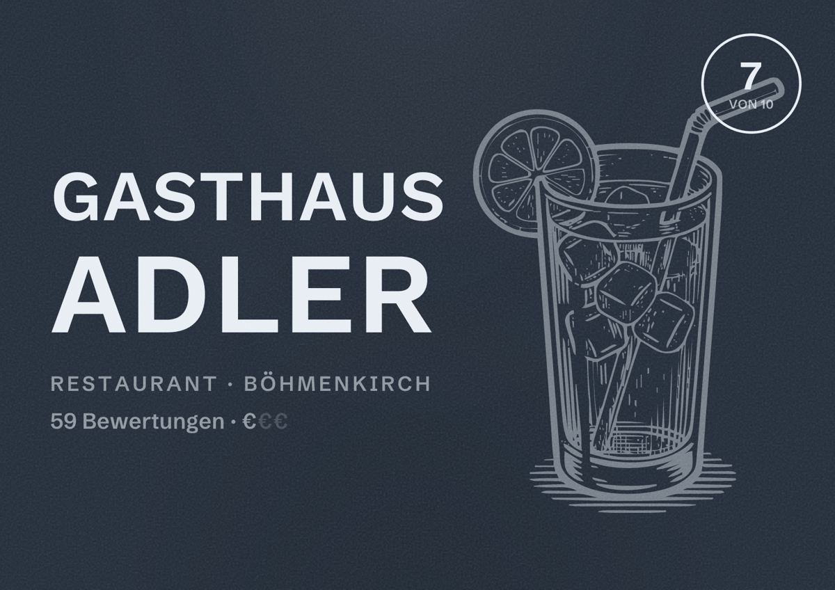 Illustriertes Poster von Gasthaus Adler, Restaurant in Böhmenkirch: Bewertung 7 von 10 aus 59 Bewertungen, Preisniveau €