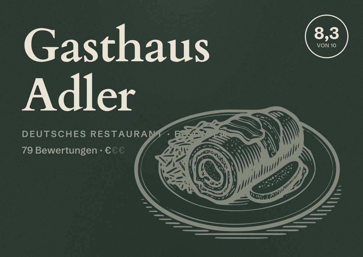 Illustriertes Poster von Gasthaus Adler, Deutsches Restaurant in Eisingen: Bewertung 8,3 von 10 aus 79 Bewertungen, Preisniveau €