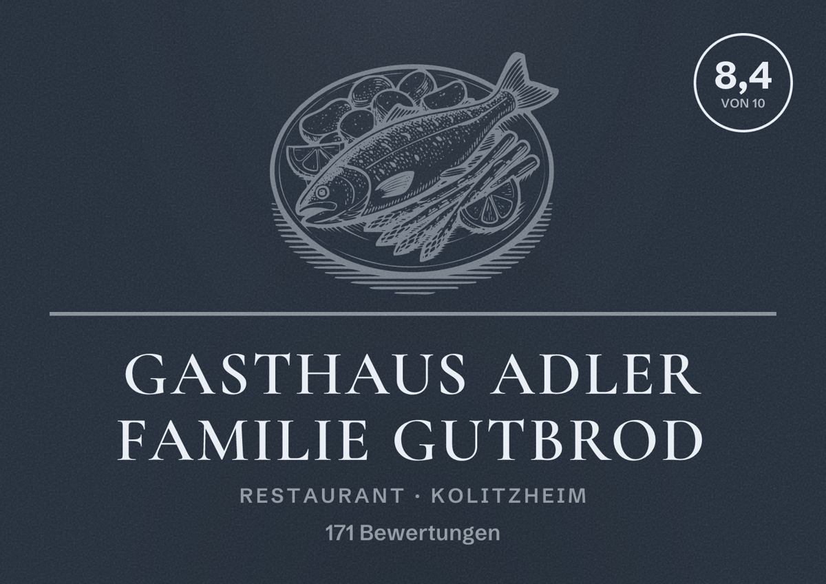 Illustriertes Poster von Gasthaus Adler Familie Gutbrod, Restaurant in Kolitzheim: Bewertung 8,4 von 10 aus 171 Bewertungen