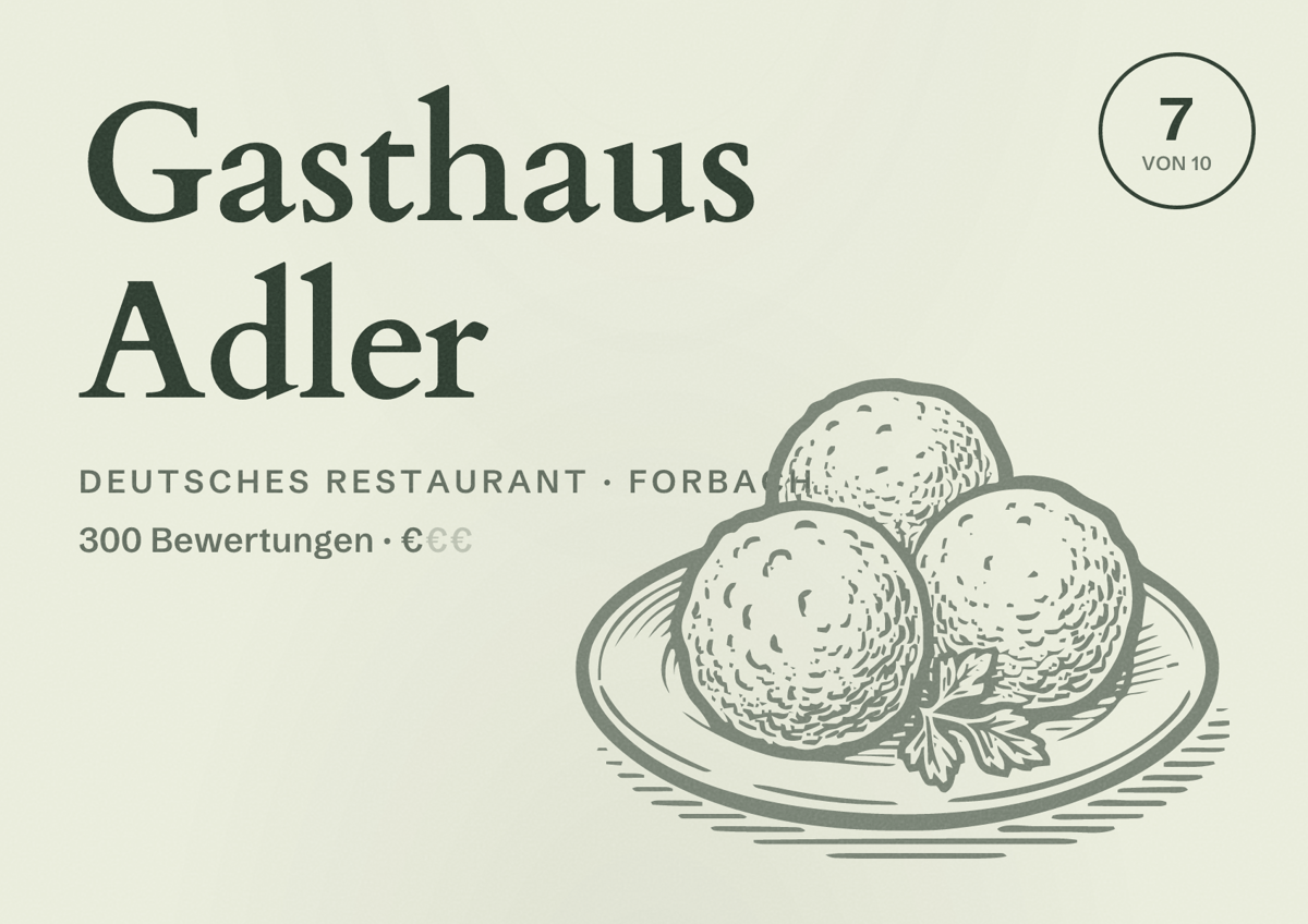 Illustriertes Poster von Gasthaus Adler, Deutsches Restaurant in Forbach: Bewertung 7 von 10 aus 300 Bewertungen, Preisniveau €