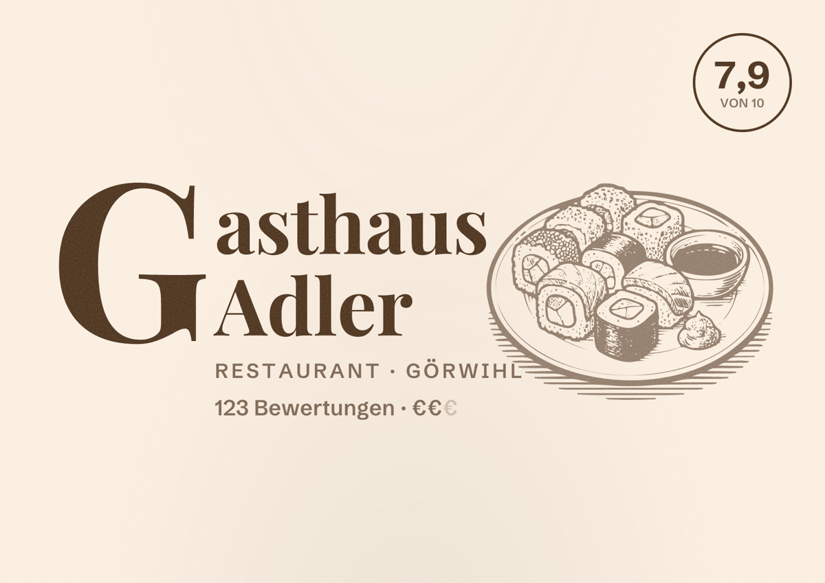 Illustriertes Poster von Gasthaus Adler, Restaurant in Görwihl: Bewertung 7,9 von 10 aus 123 Bewertungen, Preisniveau €€